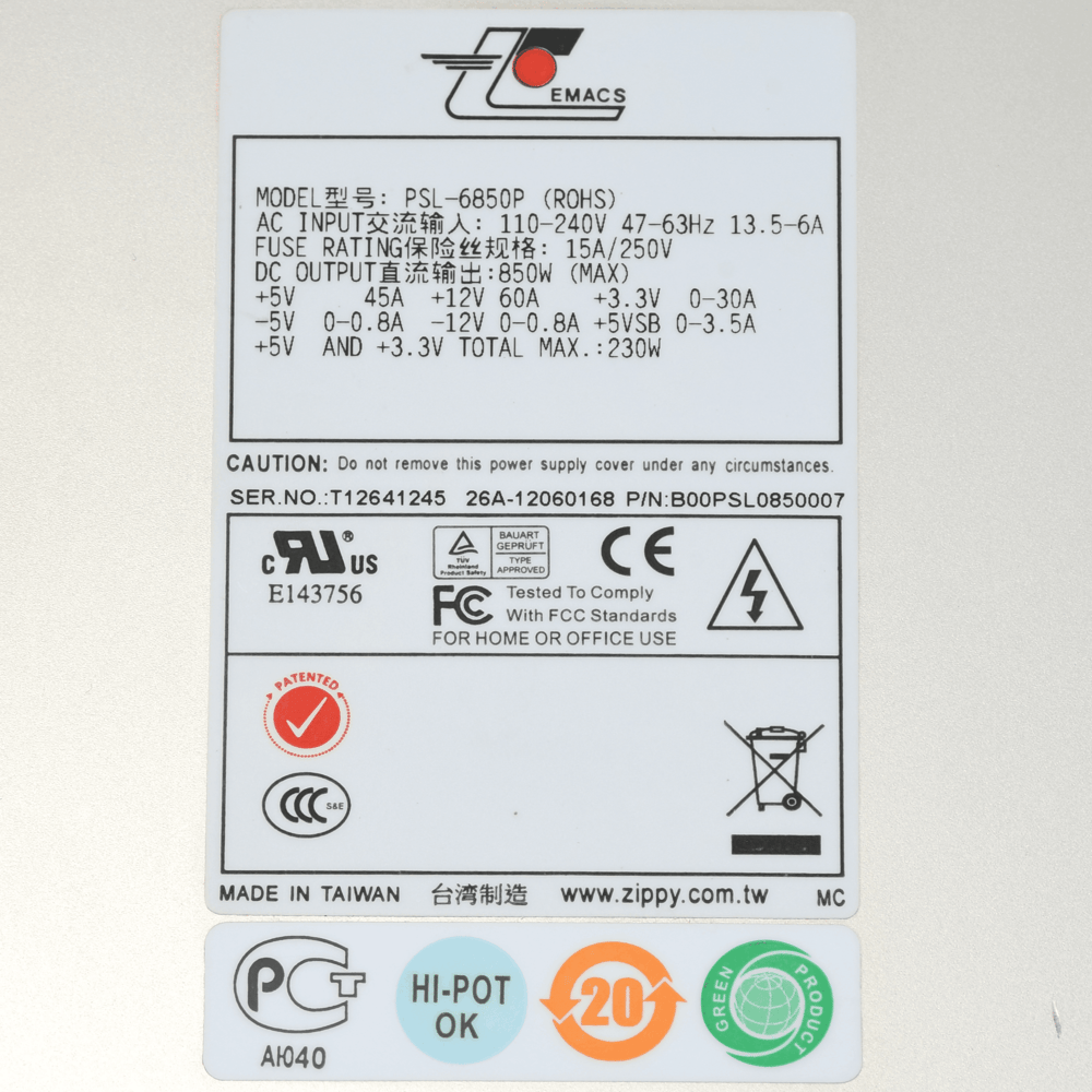 ZIPPY Fuente de alimentación PSL-6850P